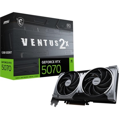 Видео Карта MSI Video Card Nvidia GeForce RTX 5070 12G VENTUS 2X OC, 12GB GDDR7, 192bit, Effective Memory Clock: 28000MHz, Boost: 2542 MHz, 6144 CUDA Cores, PCIe 5.0, 3x DP 2.1b, HDMI 2.1b, RAY TRACIN (RTX_5070_12G_VENTUS_2X_OC)