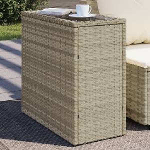 vidaXL Градинска маса със стъклен плот сива 58x27, 5x55 см полиратан (366189)