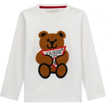 Guess Блуза с дълъг ръкав Guess - Голямо кафяво мече, бяла, 12 м (20261-N0BI26-I3Z00-TWHT-12M)