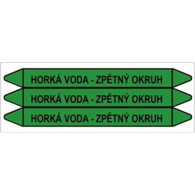 Značení potrubí, horká voda - zpětný okruh,3 ks, 355 × 37 mm PZ 008836