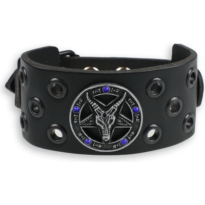 Leather & steel fashion Гривна Бафомет - черен - кристално синьо - LSF1 63-b