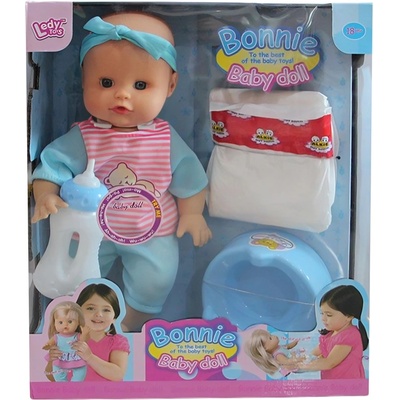 Raya Toys Пишкаща кукла-бебе Raya Toys - Bonnie, с аксесоари, в синьо (505122181)