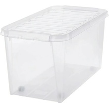 SmartStore Úložný box s bielymi klipmi a kolieskami Classic 70 l