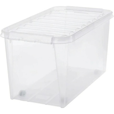 SmartStore Úložný box s bielymi klipmi a kolieskami Classic 70 l