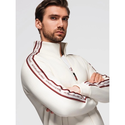 Ombre Men's unbuttoned sweatshirt with piping and high collar cream