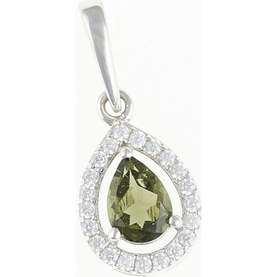 My Moldavite Přívěsek s vltavínem zirkony broušený vltavín stříbro 048Z