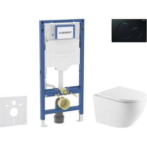 Geberit Duofix - Комплект за стенен монтаж, тоалетна Oudee и седалка с меко затваряне, бутон Sigma01, черен SANI11CA5173 (SANI11CA5173)
