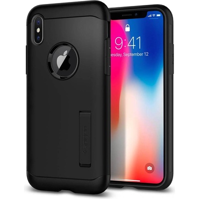 Spigen Slim Armor Case - хибриден кейс с поставка и най-висока степен на защита за iPhone XS, iPhone X (черен)