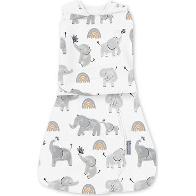 INGENUITY Zavinovačka bavlnená ulitka konvertibilná s voľným rukávom SwaddleMe Happy Elephant