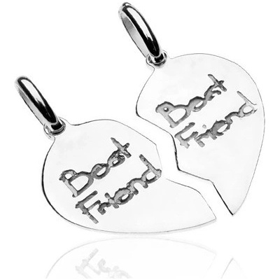 Šperky eshop Stříbrný přívěsek 925 pro dvojici rozpůlená srdce Best friend V6.19