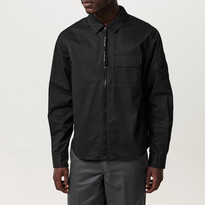 Firetrap Риза с дълъг ръкав Firetrap Men's Essential Cotton Long Sleeve Zip Overshirt - Black