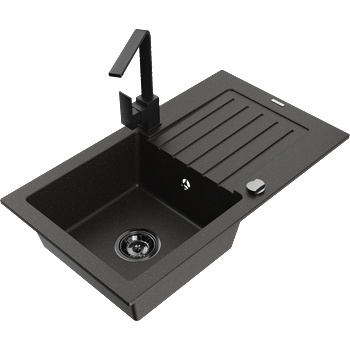 Mexen Pablo гранитна мивка с 1 корито и отцедник и кухненски смесител Rita, черно/златист металик - 6510-75-670300-70-B (6510-75-670300-70-B)