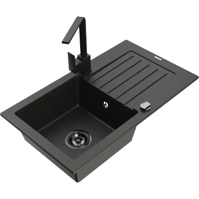 Mexen Pablo гранитна мивка с 1 корито и отцедник и кухненски смесител Rita, черно/златист металик - 6510-75-670300-70-B (6510-75-670300-70-B)