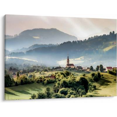 Obraz - vesnička v mlze, jednodílný 100x70 cm