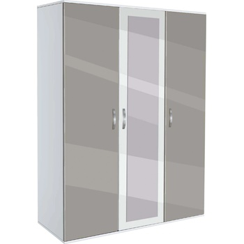 Bogdan Furniture G Трикрилен гардероб с огледало Мебели Богдан Модел bm-ava 31, сив гланц с бяло