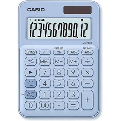 Casio Калкулатор Casio MS-20UC, 12 разряден дисплей, настолен, с двойно захранване, бутон за бърза корекция, син (MS-20UC Blue)