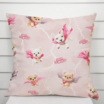 Biante bavlna Sandra SA-650 Psí superhrdinovia na staroružovom 35 x 45 cm