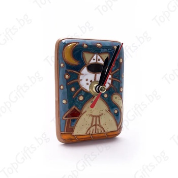 Image 1 of Стенен часовник с котка првоъгълен