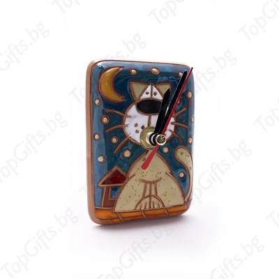 Стенен часовник с котка првоъгълен