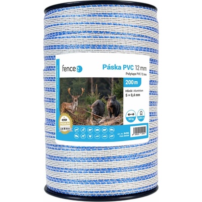 PVC páska na elektrický ohradník, šírka 12 mm, bielo-modrá, 200 m, 0,01 Ω/m
