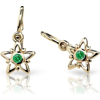 Danfil dětské náušnice hvězdičky C1996 ze žlutého zlata s kamínkem Emerald Green zapínání brizura