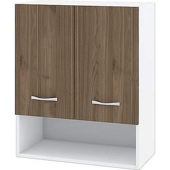 ИРИМ Горен шкаф с две врати и ниша Сити БО-7 бяло гладко / орех адмирал 60 см