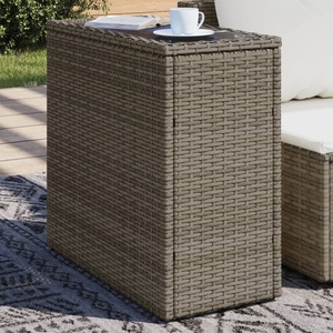 vidaXL Градинска маса със стъклен плот сива 58x27, 5x55 см полиратан (366133)