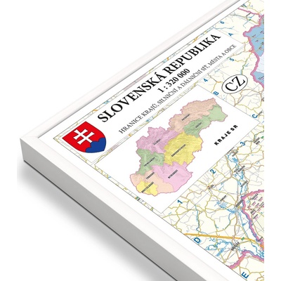 Excart Maps Slovensko - nástěnná mapa PSČ 135 x 90 cm Varianta: mapa v hliníkovém rámu, Provedení: bílý rám