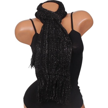 Плетен шал в черно със сребристо ламе