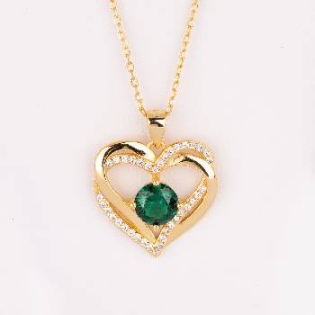 Drahokamia Zlatý náhrdelník s dvojitým srdcem a zirkony 239/MOD Zelený