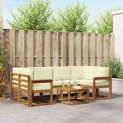 vidaXL Комплект дивани за открито 7 pcs Натурален и Крема (3366068)