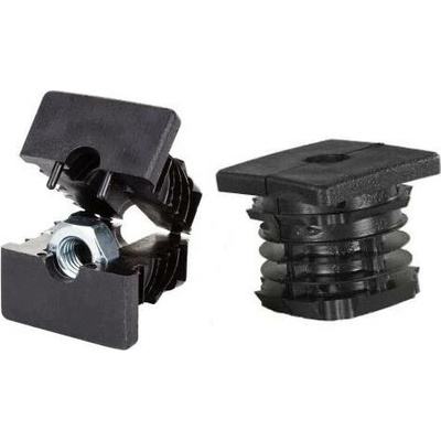 Plastová čtvercová zátka dělená zesílená 40x40mm s kovovou maticí M10, síla stěny 1.5-2mm