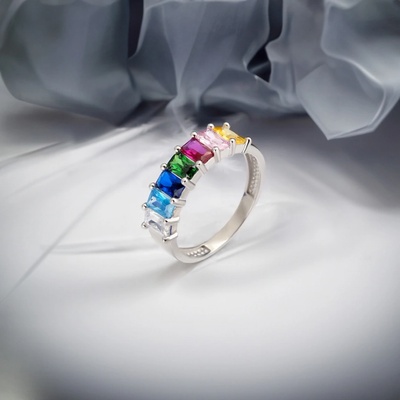 Lillian Vassago Prsten s barevnými zirkony, bílé zlato LLV01 GR