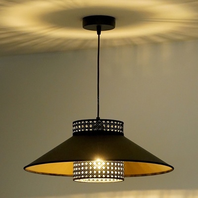 Duolla - Пендел RIO RATTAN 1xE27/15W/230V Ø 45 см черен/златист (DU603102)