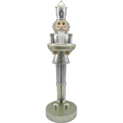 Clayre & Eef Dekorace stříbrný Louskáček s podnosem 40 cm