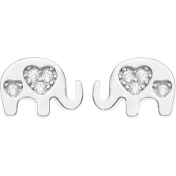 Argento Stříbrné náušnice - slon, čiré kulaté zirkony 67337