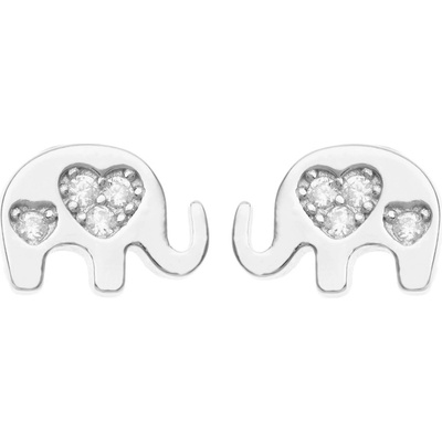 Argento Stříbrné náušnice - slon, čiré kulaté zirkony 67337