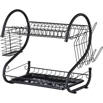 Rosberg Сушилник за съдове Rosberg R53000H, 2 нива, Поставки за прибори и чаши, Черен (R53000H black)