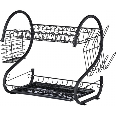 Rosberg Сушилник за съдове Rosberg R53000H, 2 нива, Поставки за прибори и чаши, Черен (R53000H black)