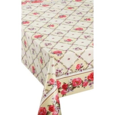 Obrus PVC 3581130, metráž, 20 m x 140 cm, ružičky s dekorom na bežovom podklade, IMPOL TRADE