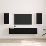 vidaXL TV стенен шкаф 2 бр. Черно Инженерна дървесина (892272)