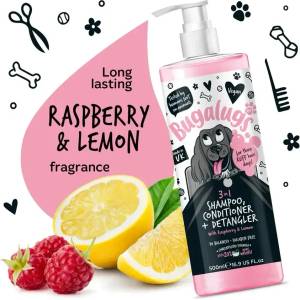 Bugalugs 3-in-1 Raspberry & Lemon Dog Shampoo, Conditioner & Detangler - Шампоан, Балсам и Спрей за Разресване
