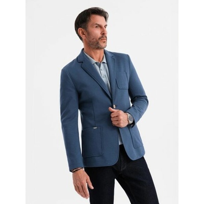 Športové tmavomodré slim fit sako V6 BLZB-0101