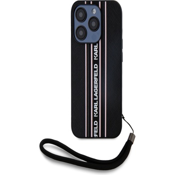 KARL LAGERFELD PU Saffiano Athleisure Заден капак с райе и каишка за iPhone 15 Pro Pink Karl Lagerfeld Karl Lagerfeld | Rozov | ЖЕНИ | UNI