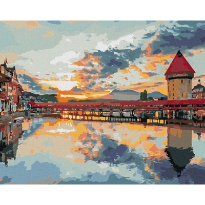 Zuty Malování Podle Čísel Západ Slunce V Historickém Centru Lucernu 80 x 100 Cm Plátno Rám