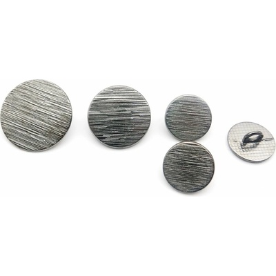 Luxusný kovový gombík s jemnými ryhami – plochý – tmavo strieborný – priemer 1,5 cm