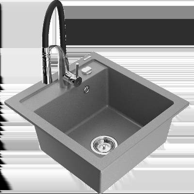 Vito гранитна мивка с една камера с кухненски смесител Aster, сив - 6503-71-73450-07 (6503-71-73450-07)
