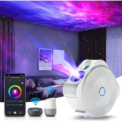 Nanxin Projektor hvězdné oblohy s Wi-Fi, Bluetooth reproduktorem a mobilní aplikací bílý
