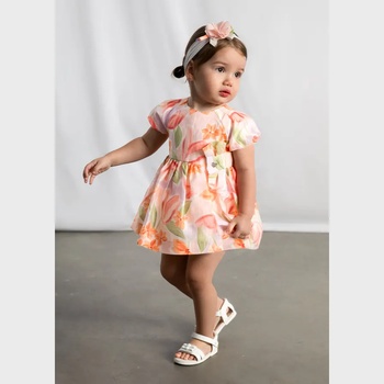 Mayoral Рокля лен цветя в оранжево за бебе момиче Mayoral