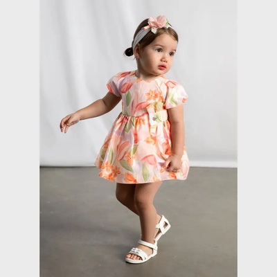 Mayoral Рокля лен цветя в оранжево за бебе момиче Mayoral